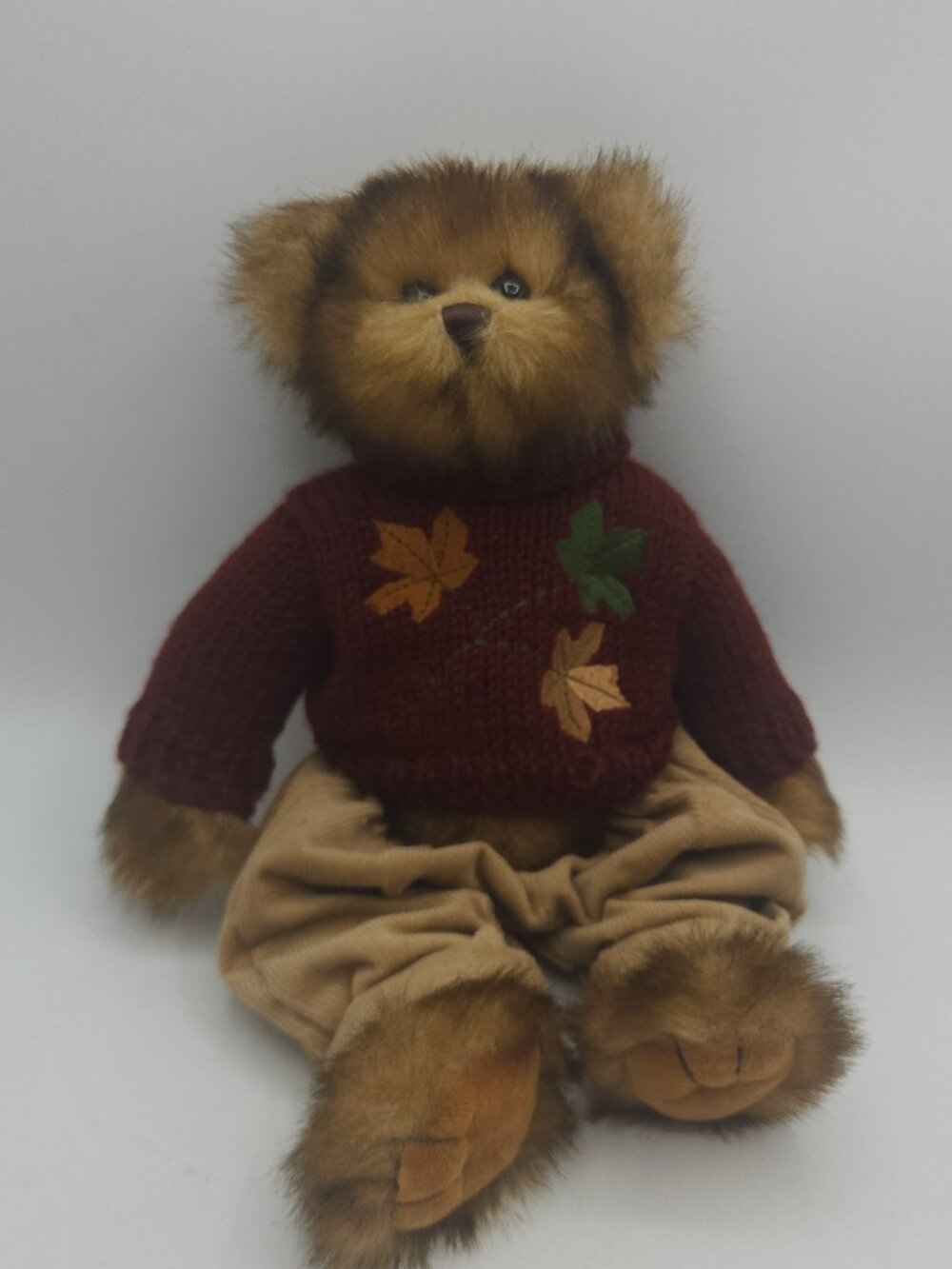 The Bearington Collection LEIF #1449 Bear Plush With Fall Leaves on Sweater 14"T